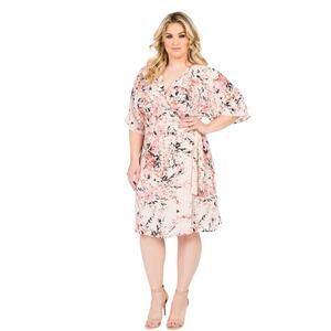 Standards & Practices Candice V-Neck Knee Kimono Wrap Dress  Size 2x Floral NEW